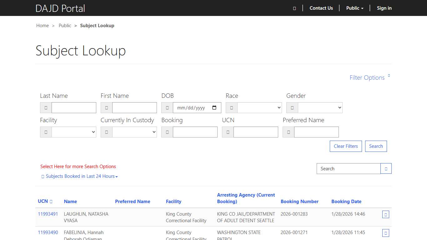 Subject Lookup · Custom Portal