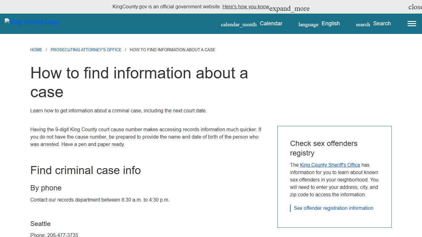 How to find information about a case - King County, Washington